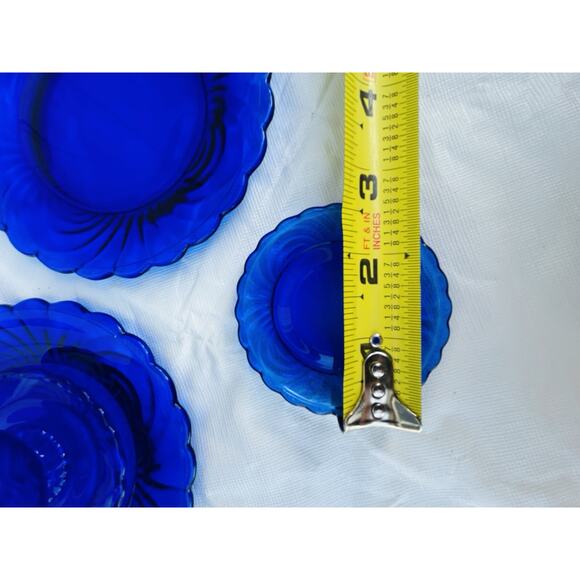 Vintage Doll Size Place Setting Cobalt Blue Glass 4 Plates 4 Teacups 4 Saucers - Picture 11 of 16